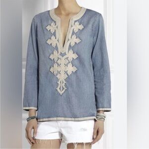 J. Crew Chambray Denim Tunic Shirt Embroidered Size 4